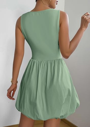 Image of PRETTYGARDEN Summer Dresses for Women 2026 Casual Mini Short Cocktail Dress Sleeveless Tank Crew Neck Bubble Sundress Pockets