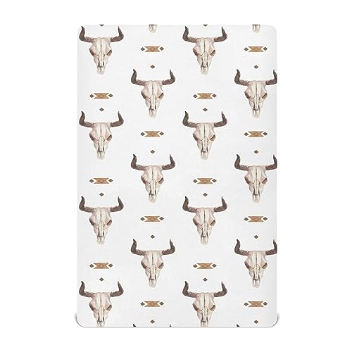 Image of Western Bull Skull Crib Sheets Soft Breathable Fitted Baby Crib Sheets Mattress Cover for Girl Boys, M（52 x 28 x 9in ） (M01C22009)