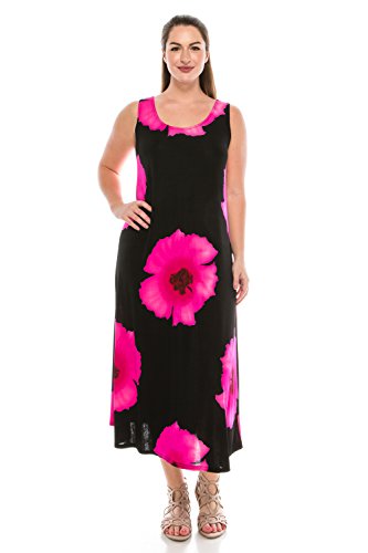 Jostar Women's Stretchy Tank Long Dress Sleeveless Plus Print 3Xl Pink Flower #TOP29