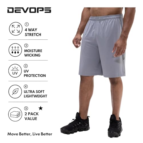 Image of DEVOPS Men's 2-Pack Loose-Fit 10 inch Workout Gym Shorts with Pockets