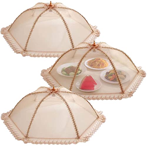 3 Pack Mesh Food Covers for Outside & Indoor, Encrypted Mesh Screen Round Food Tent to Keep out the Flies, Pop-Up & Collapsible Junvaia Net Plate Serving Cover for Outside, Picnic Camping Accessories - image 1