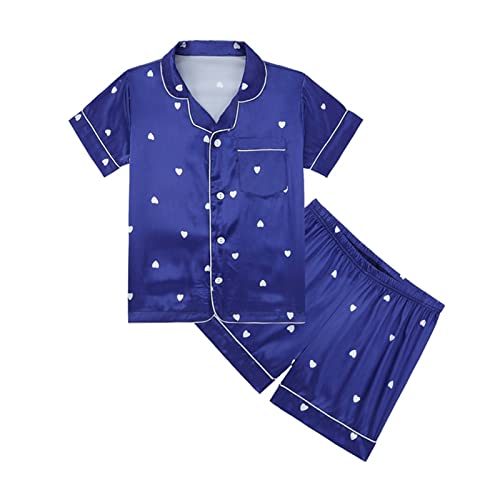 Girls' 𝐏a𝐣ama Sets Short Sleeve Satin 𝗣ajamas for Girls 𝐒ilk 𝗣js Kids Button Down Sl𝐞epwear Cute Heart Loung𝐞wear
