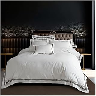Luxury Bordered Striped Duvet Covers, Embroidered Bedding Sets King Size, Warm Bed Cover, White/Latte
