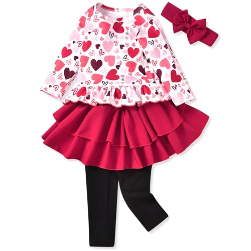 Image of Toddler Baby Girls-Fall-Clothes-Set Little Girls Floral Plaid Highlow Tunic Tops+Leggings Outfits Boutique Clothing