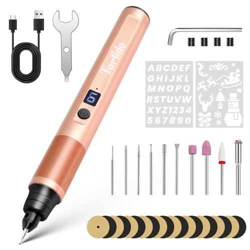 Image of Tarlido Electric Engraving Pen, Mini Cordless Rotary Tools, USB-C Rechargeable Etching Pen, 4V /1200mAh DIY Engraver Machine for Metal, Wood, Glass, Plastic,2 Stencils, Rose Gold