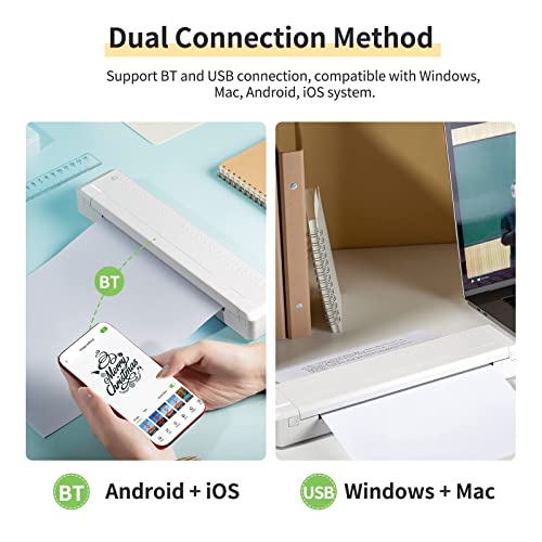 Image of Portable Wireless Letter Printer for Travel, Bluetooth Thermal Inkless Small Printer, Support A4 Paper, Work with Laptop Phone and Pad (White)
