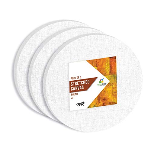 Image of Homestrap 8 Oz Primed Cotton Pre Stretched 4 Inch Round Canvas with Wooden Frame - Pack of 3