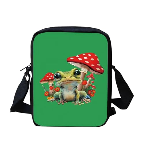 HUGS IDEA Small Messenger Bag for Women Funny Frog Mushroom Print Lightweight Crossbody Shoulder Bag Travel Cell Phone Purses Handbag