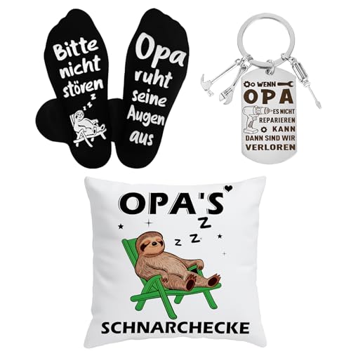 Zidoley Regalo para abuelo, regalo de cumpleaños con funda de cojín, diseño de perezoso, calcetines divertidos y llaveros, adecuado para Navidad, Día del Padre, cumpleaños