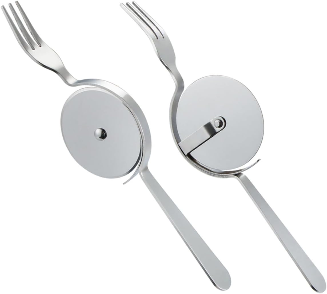 PRETYZOOM Pizza Cutter Stainless Steel with Fork and Cake Shovel Pizza Wheel Multifunctional Kitchen Tool