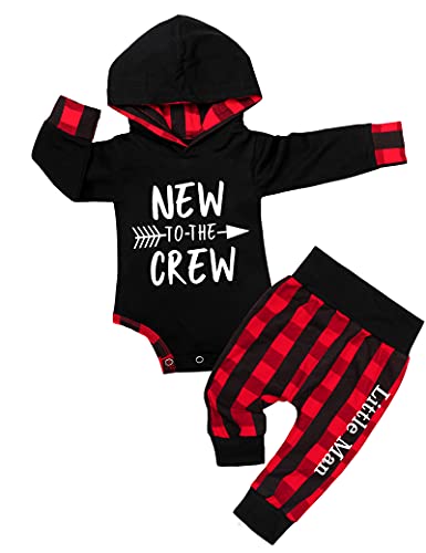 Image of Fommy Newborn Baby Boy Clothes Plaid Letter Print Long Sleeve Hoodies + Long Pants 2PCS Fall Winter Outfits Set