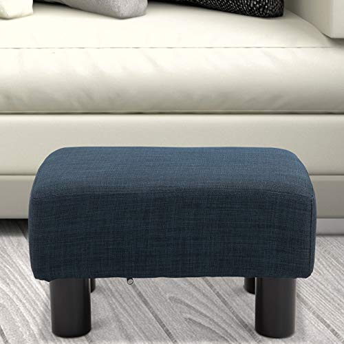 Homcom Ottoman Foot Rest, Small Foot Stool With Linen Fabric Upholstery And Plastic Legs, Cube Ottoman For Living Room, Blue #TOP6
