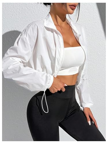 SweatyRocks Women's Lightweight Zip Up Workout Athletic Cropped Jacket Windproof Outdoor Crop Top4