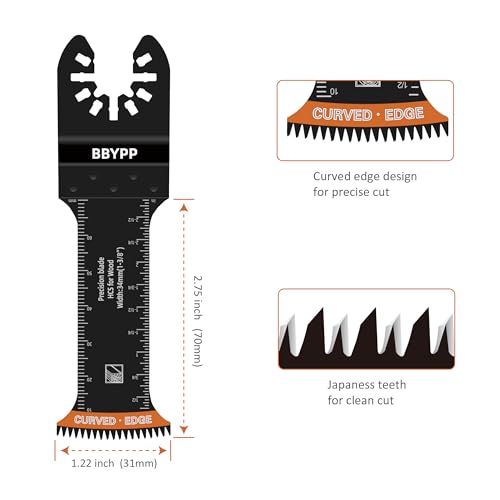 Bbypp ZJP-HX-HH-6GE 6Pcs Curved Japanese Tooth Oscillating Saw Blades Set, Standard & Extra-Long Reach Set, Curved Edge Oscillating Multitool Blades Clean Cut For Wood thumb #1