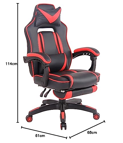 Sedia Gaming Heat con Poggiapiedi in Similpelle I Poltrona Racing Scrivania con Schienale Reclinabile E Doppio Cuscino, Colore:Nero/Rosso - Sedia gaming - Immagine 1
