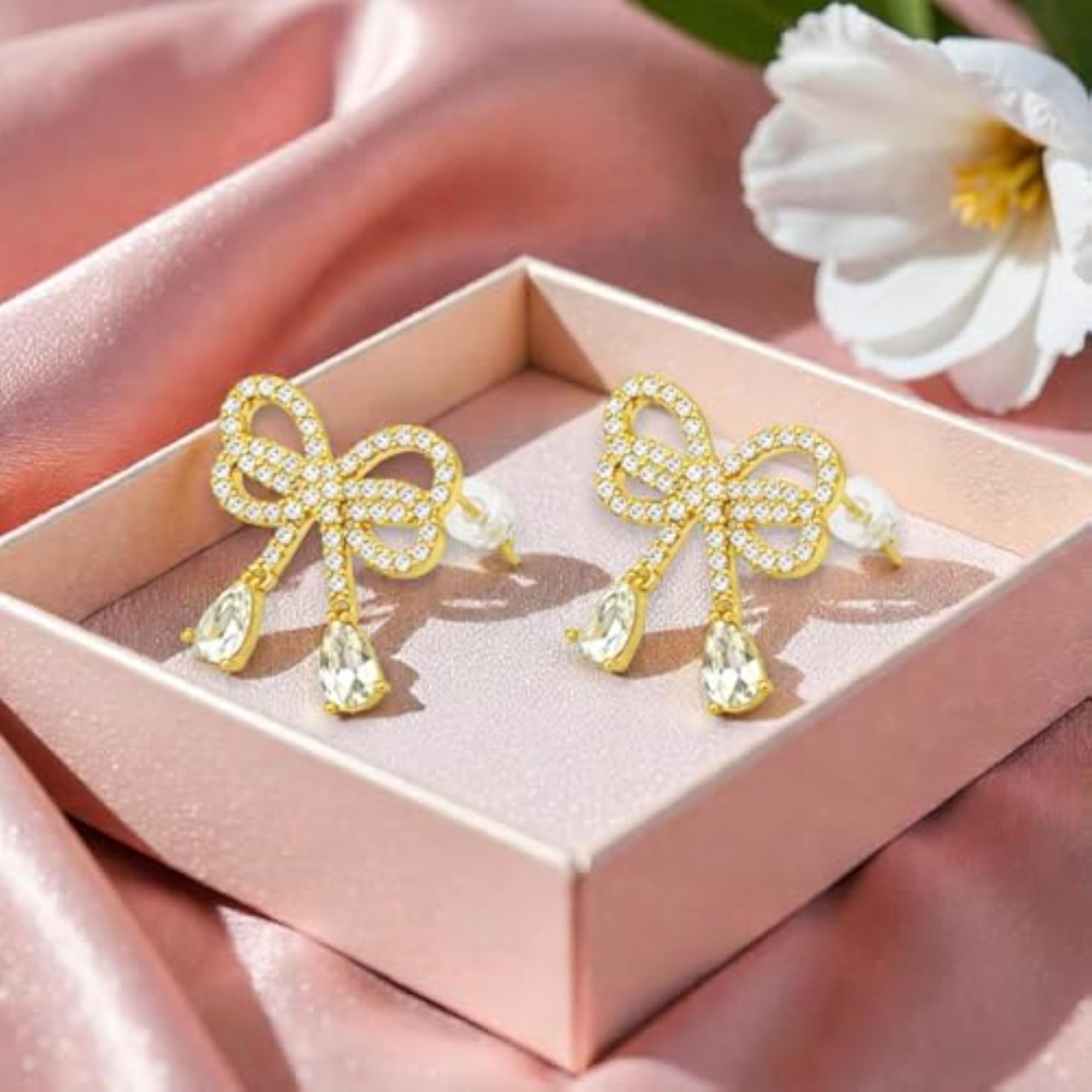 Women's Gold-Tone Sparkling Rhinestone Bow Stud Earrings