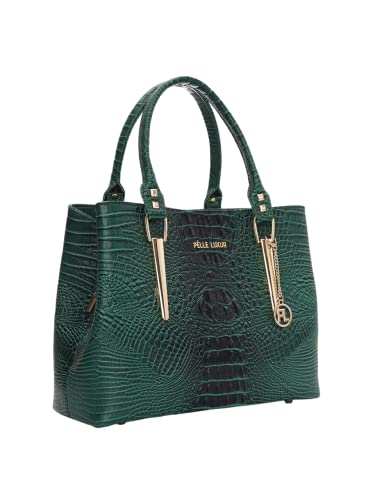 Sac à main pour femme vert effet croco chic avec poches de rangement