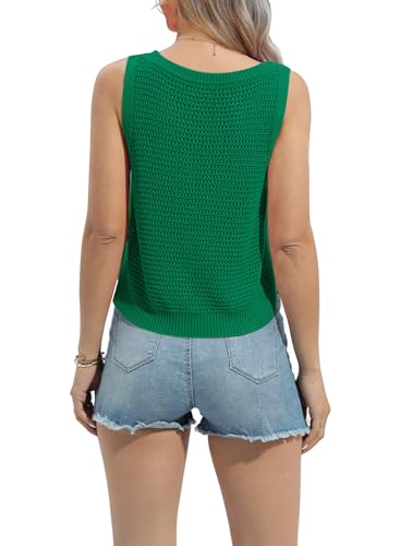 Image of FISACE Womens Crochet Tank Top Sleeveless Knit Summer Sweater | Round Neck, Hollow Out, Lightweight , Casual Crop,Cute Boho Vest