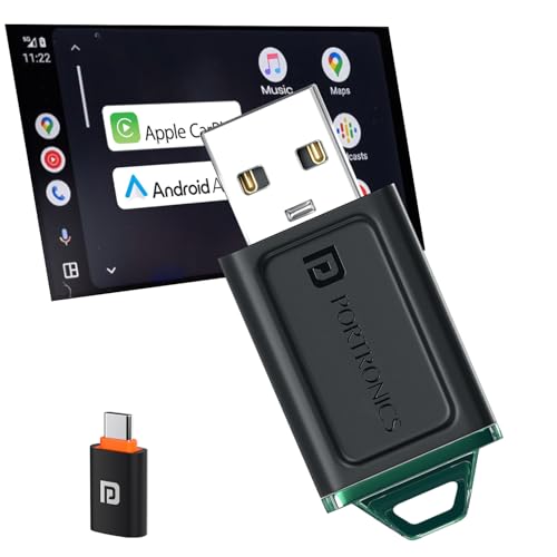 Portronics Tune Lite, Mini 2-in-1 Wireless CarPlay/Android Auto R...