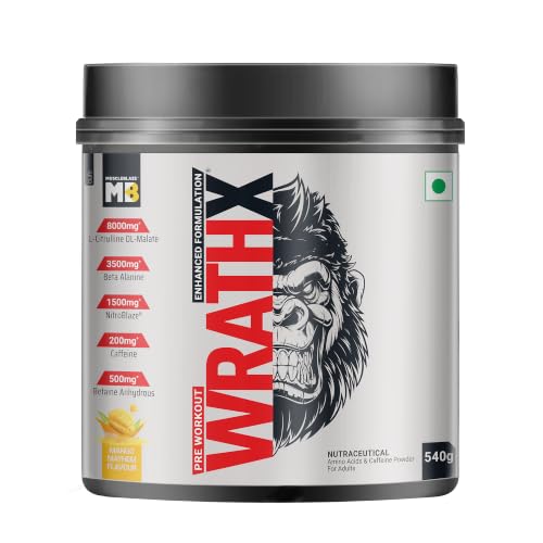 Image of MuscleBlaze Pre Workout WrathX Powder, Mango Mayhem, 540g | 30 Servings | Fully Loaded, Crash Free with Caffeine, Citrulline and Beta Alanine