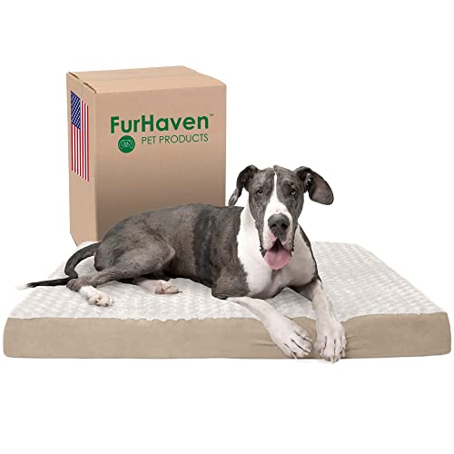 Furhaven Orthopedic Dog Bed for Large Dogs w/ Removable Washable Cover, For Dogs Up to 125 lbs - Ultra Plush Faux Fur & Suede Mattress - Cream, Jumbo Plus/XXL
