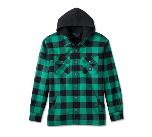 Harley-Davidson Men's Willie G Skull Hooded Shirt - Green Plaid - 96214-24VM