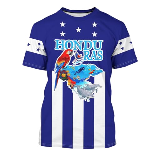 BJU Honduras Flag T-Shirt Novelty Tee Print Crewneck Short Sleeve Casual Top Honduras Jersey Unisex