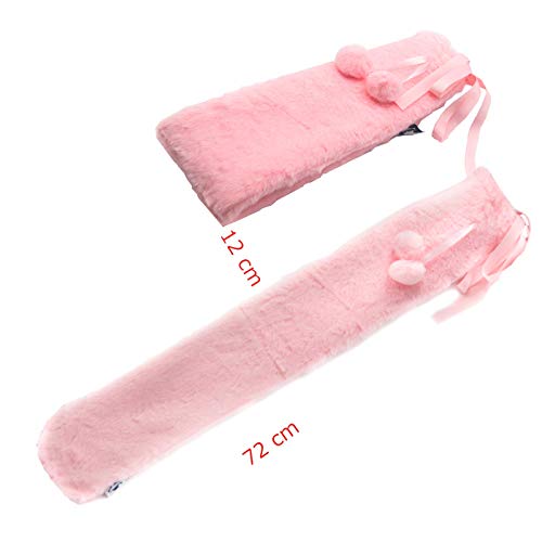 axion - Lange warmwaterkruik met overtrek - in roze pluche met pompons - Image 4