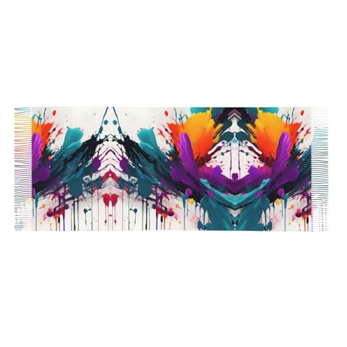 Paint Splatter Ladies And Girls Tassel Scarf, Soft Faux Cashmere Scarf For Winter - Perfect For Autumn And Winter Wear, Black3