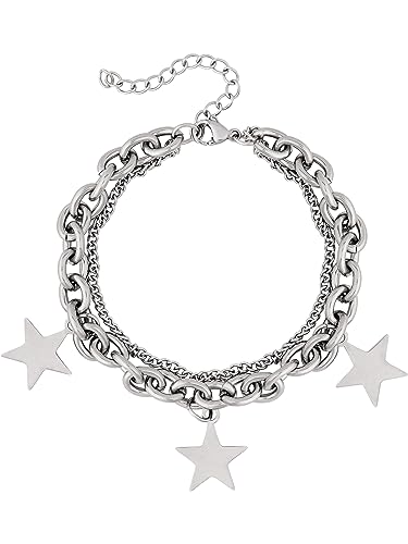 Sacina Y2k Aesthetic Star Bracelet, Star Jewelry Y2k Grunge Silver-tone charm Bracelet, Christmas New Year Jewelry Gift for Women