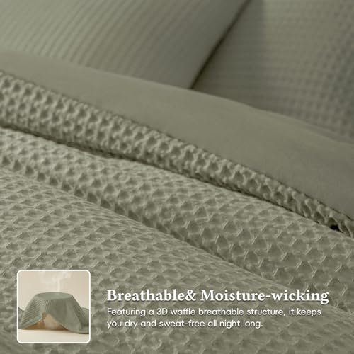 Image of David's Home Textured Summer Waffle Weave Comforter Set, Queen, Dusty Sage