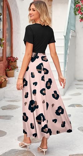 Image of WNEEDU Women's Summer Maxi Dress Short Sleeves Wrap V Neck Long Dresses with Pockets