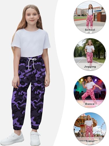 Image of Cromoncent Girls & Womens Camo Print Cargo Pants Outdoor Lightweight Jogger Baggy Pants, 6 Years - XX-Large