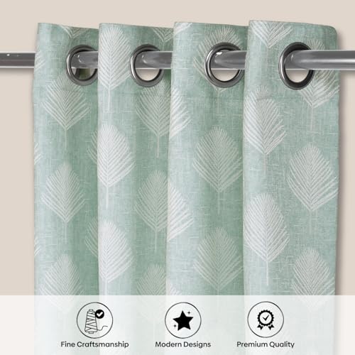Image of haus & kinder Printed Jacquard Door Curtain 7 Feet Long Pack of 1 Door Curtain, 7 Feet Curtain for Door (Palm Charm, Aqua Nature Design 130x152 CM)