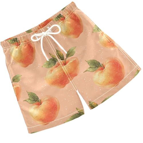Pigsaly Boys Swim Trunks Sweet Peach Apple Fruit Boys Board Shorts Swimsuit Swimwear Summer Bathing Suit S