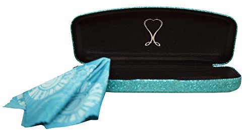 Mermaid Blue Medium Premium Fashion Women's Hard Eyeglasses Case By Spunky Soul | Glitter Blue | Bonus Cleaning Cloth (Medium Mermaide Blue) #TOP1
