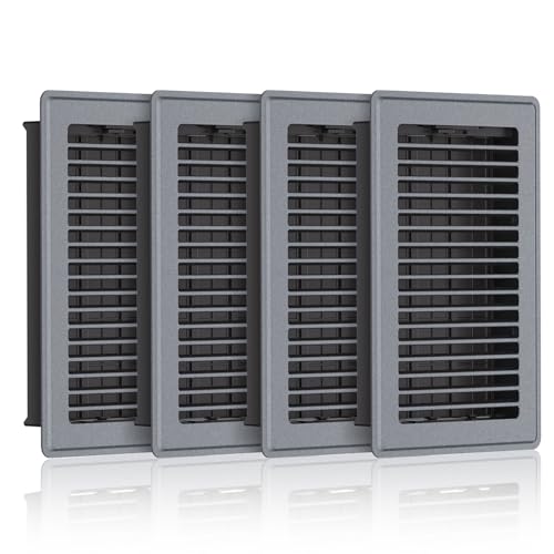 Image of 6 x 10 Floor Register, Gray Heavy-Duty Steel Vent Covers for Home Floor with Adjustable Airflow Control Lever, Easy Installation and Quiet Operation for HVAC Systems - 4 Pack