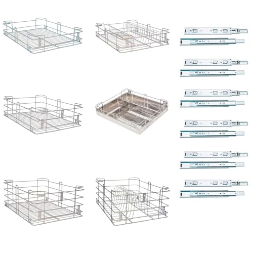 Image of BLOO BASKET 202modular kitchen accessories cabinet, 6-Piece Utensil Organizer,Stainless Steel, Silver (17 Inch Width * 20 Inch Depth, WITH CHANNEL)