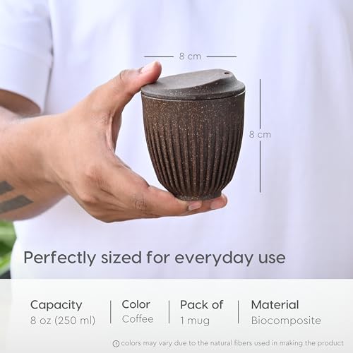 Image of Eha Earth Friendly Retro Coffee Mug with Lid | Tea Cup Set | 250 ml | Made with Rice Husk | Microwave Safe Mugs for Gifting | 1 Unit | Coffee
