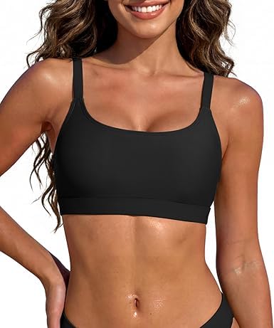 Durio Damen Bikini Oberteil Gepolstert - Sportbikini Bralette Top Verstellbare Träger Starker Halt Bademode Schwarz XL