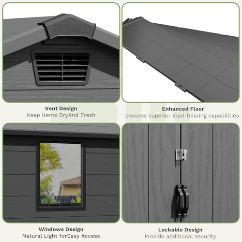 Image of Patiowell Outdoor Plastic Storage Shed 6x6 FT, Resin Shed for Garden | Heavy Floor, Lockable Door, Built-In Window, Weather-Resistant Design, Easy Assembly, Ideal for Garden Tools, Bikes