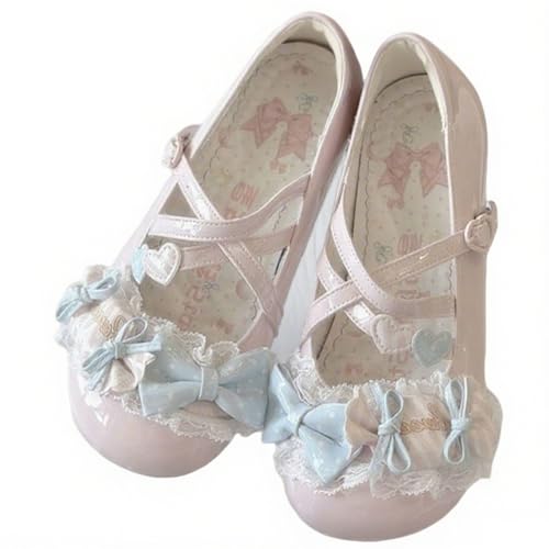 Women Cute Sneakers, Lace Bow Ballet Flats, Round Toe Low Heel Girls Kawaii Shoes Sweet Slip-Ons Comfortable Casual Footwear