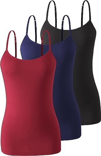 Komfokore 3 piezas de camiseta interior para mujer con sujetador de estante de algodón, camiseta de tirantes con tiras de espagueti ajustables, M