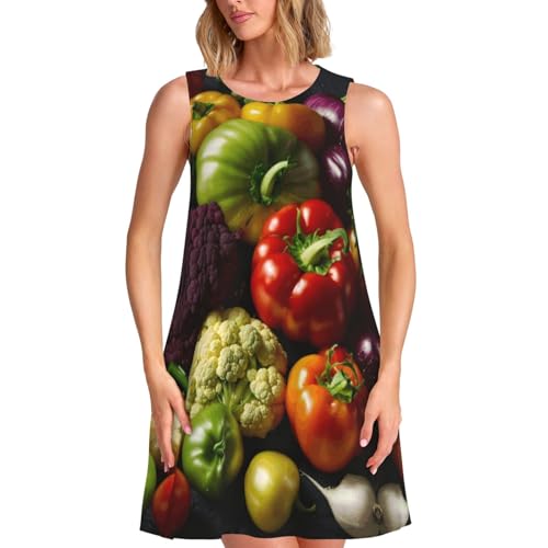 Robe d'été pour la plage et le jardin avec son imprimé légumes colorés
