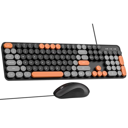 Image of Dr Luxur Mysterio Wired Typewriter Style Keyboard and Mouse Combo, 104 Keys, 2.4 GHz, Colourful Round Keycaps, for Windows, Mac, PC, Laptop, Desktop (Blue)