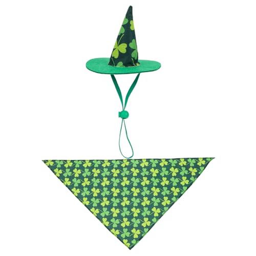 Kisangel 1 Juego Ropa para Mascotas Critters Gatitos Dog Clothes Babero Fiesta Mascota Sombrero de Mascota de trébol Accesorio para Mascotas Sombrero de Fiesta para Mascotas poliéster Green