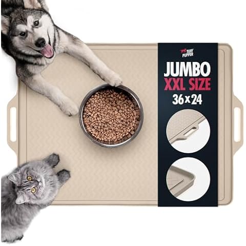 Tuff Pupper 36x24 XXL Dog Feeding Mat for Food and Water | Dog Food Mats for Floors | Waterproof Dog Water Bowl Mat | Dog Placemats Pet Food Mat | Silicone Feeding Mat for Cats and Cat Bowls Cover