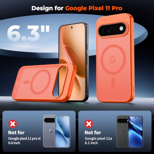 Image of SUPFINE Magnetic for Google Pixel 11 Pro Case - Orange | With Screen Protector,Translucent Matte,Built-in Magnets,Military Grade Drop Protection,Shockproof Phone Cover