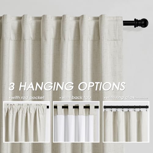 Image of Light Beige 100% Blackout Linen Curtains 102 Inches Long for Bedroom Back Tab Room Darkening Black Out Curtain Modern Farmhouse Decor Neutral Luxury Drapes for Living Room Dinner Room 52x102,2 Panels