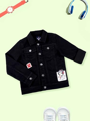 Image of KiddoPanti Boys Denim Jacket | Cotton Poly Blend with Spandex | Washed Denim, Full Sleeve | Button Closure & Front Flap Pockets | Collared Neck